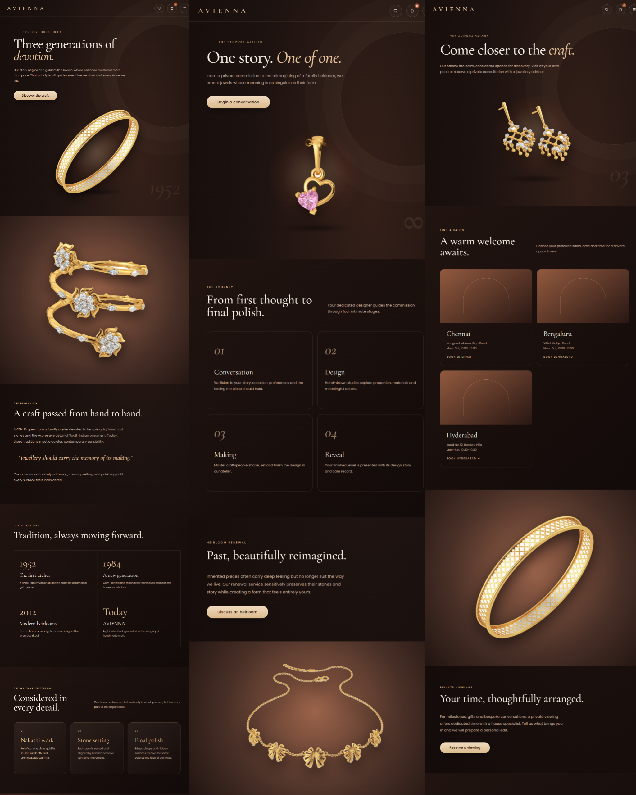 AVIENNA responsive jewellery website showing collections, heritage and appointment experiences