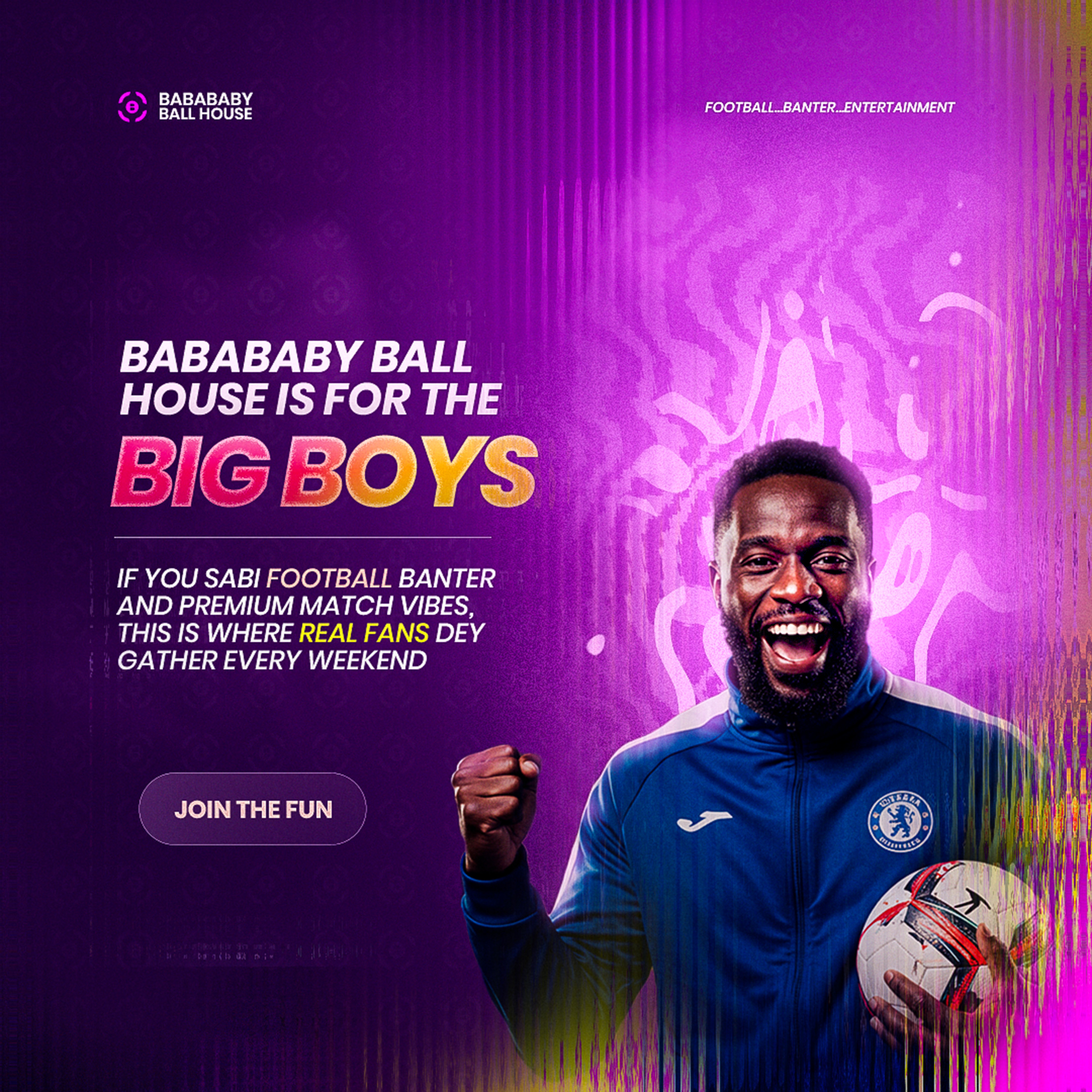 a social media design and graphic designed for a football banter community for engagement and tractions on telegram