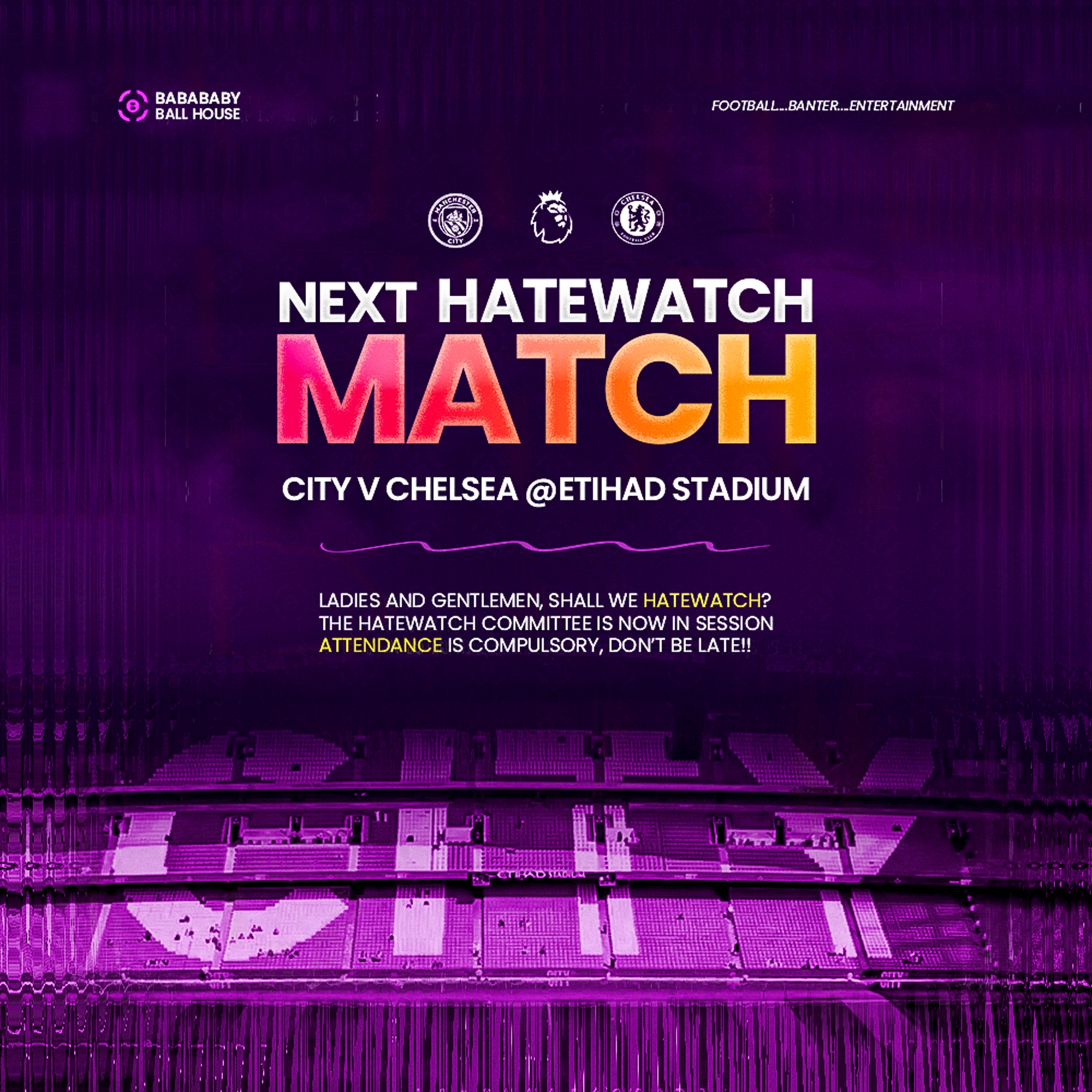 a social media design and graphic designed for a football banter community for engagement and tractions on telegram