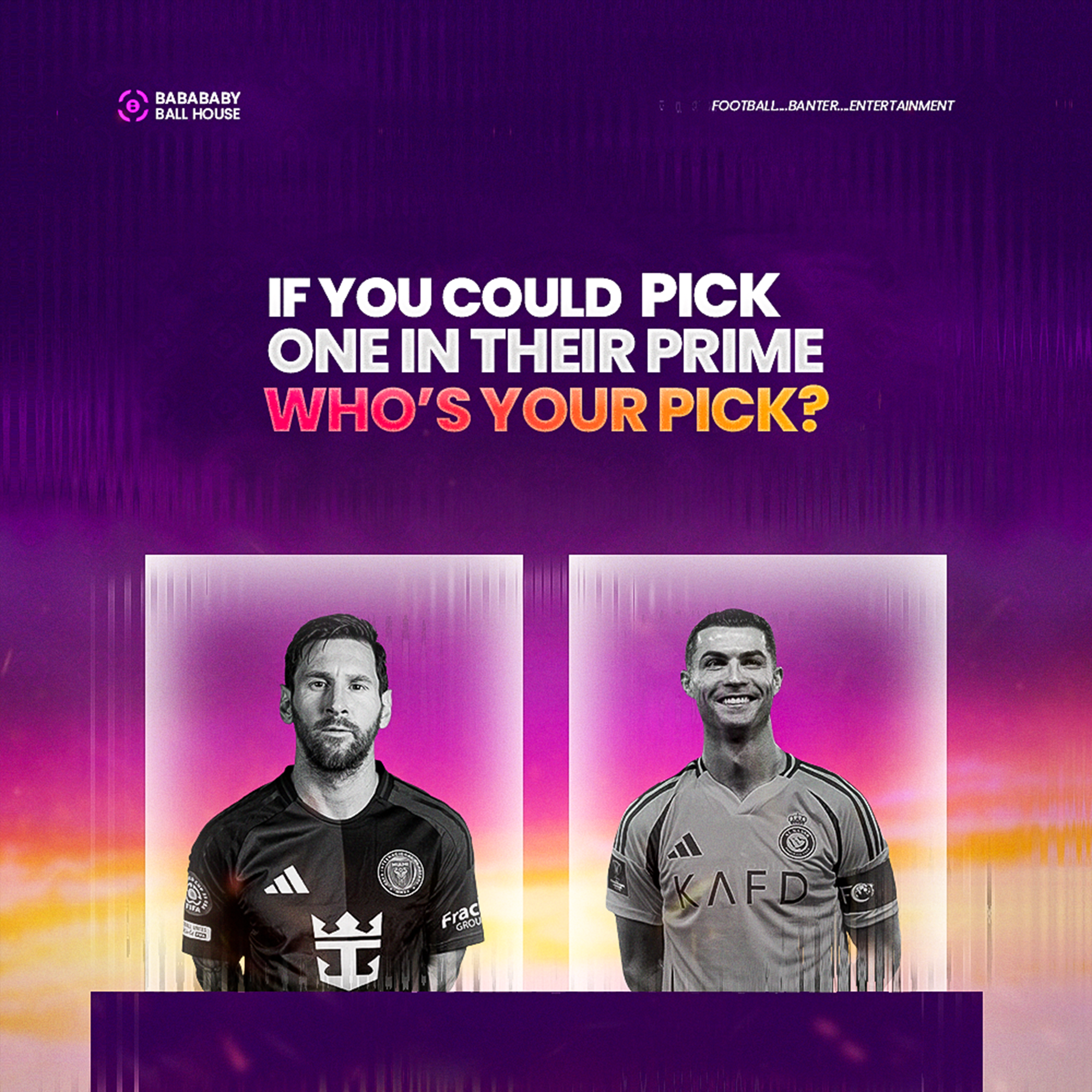 a social media design and graphic designed for a football banter community for engagement and tractions on telegram