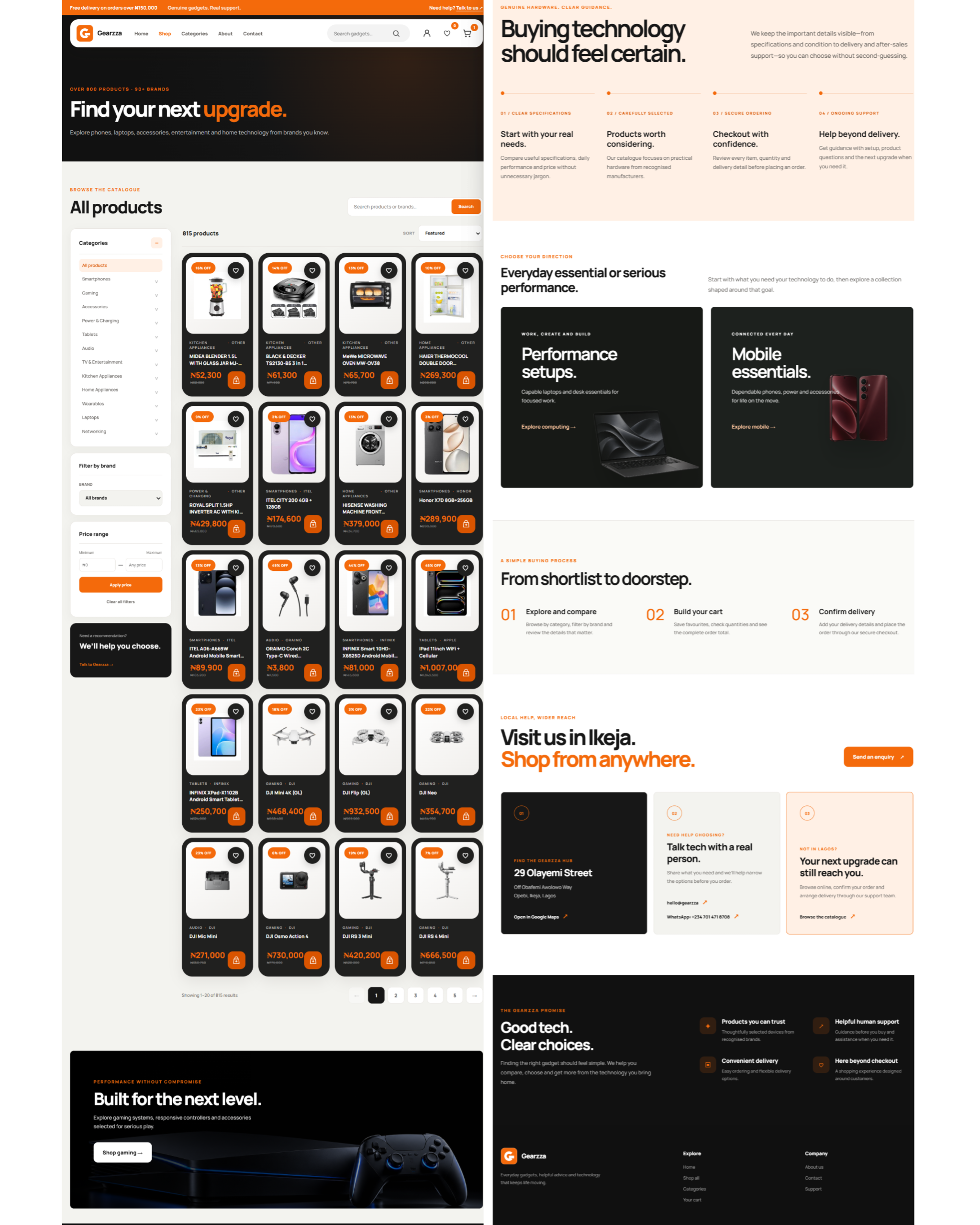 Gearzza online electronics catalogue with search, category, brand and price filters
