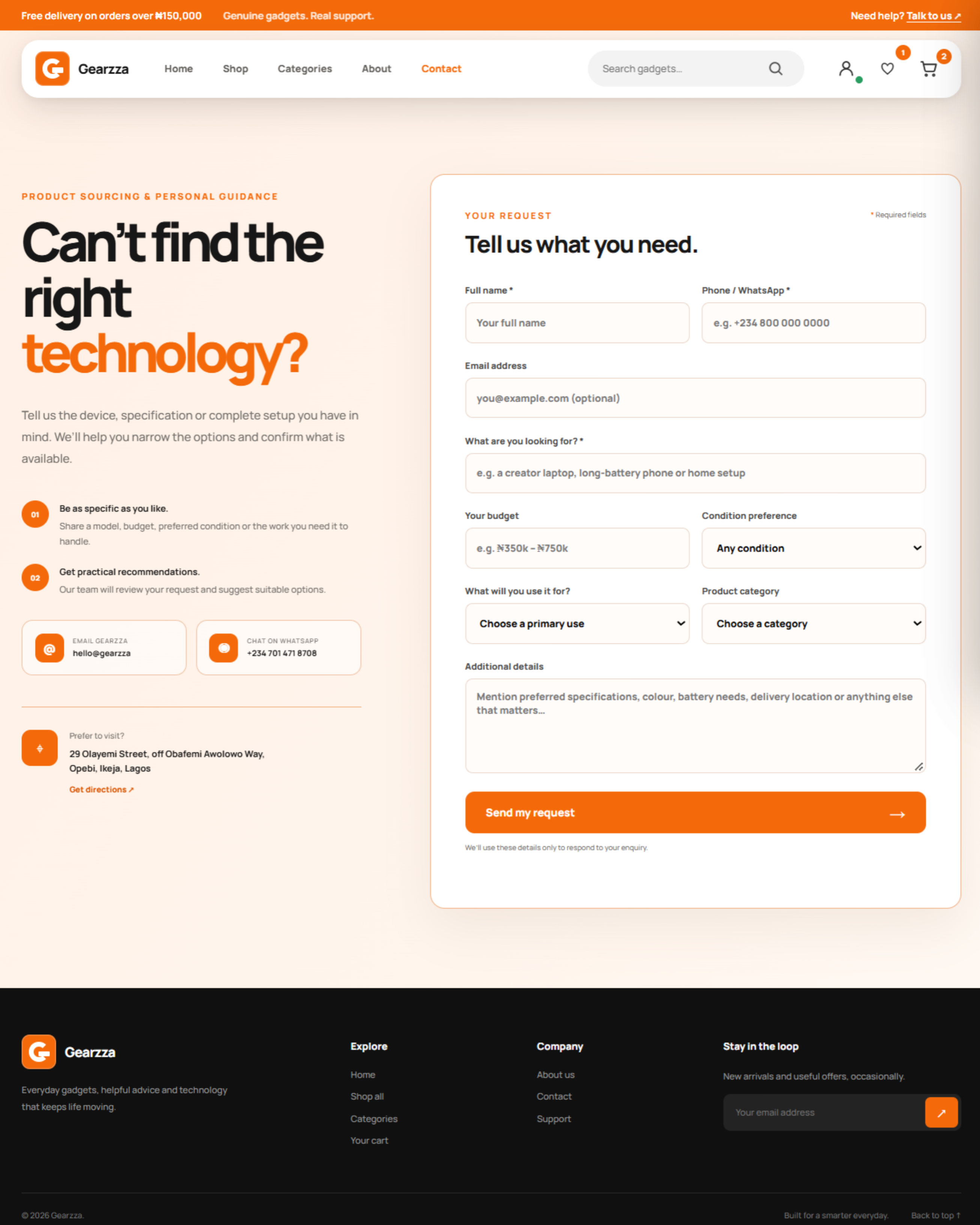 Gearzza shopping cart and customer checkout experience for electronics orders