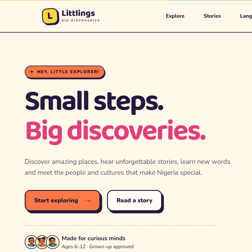 Littlings interactive Nigerian culture and children's learning website design