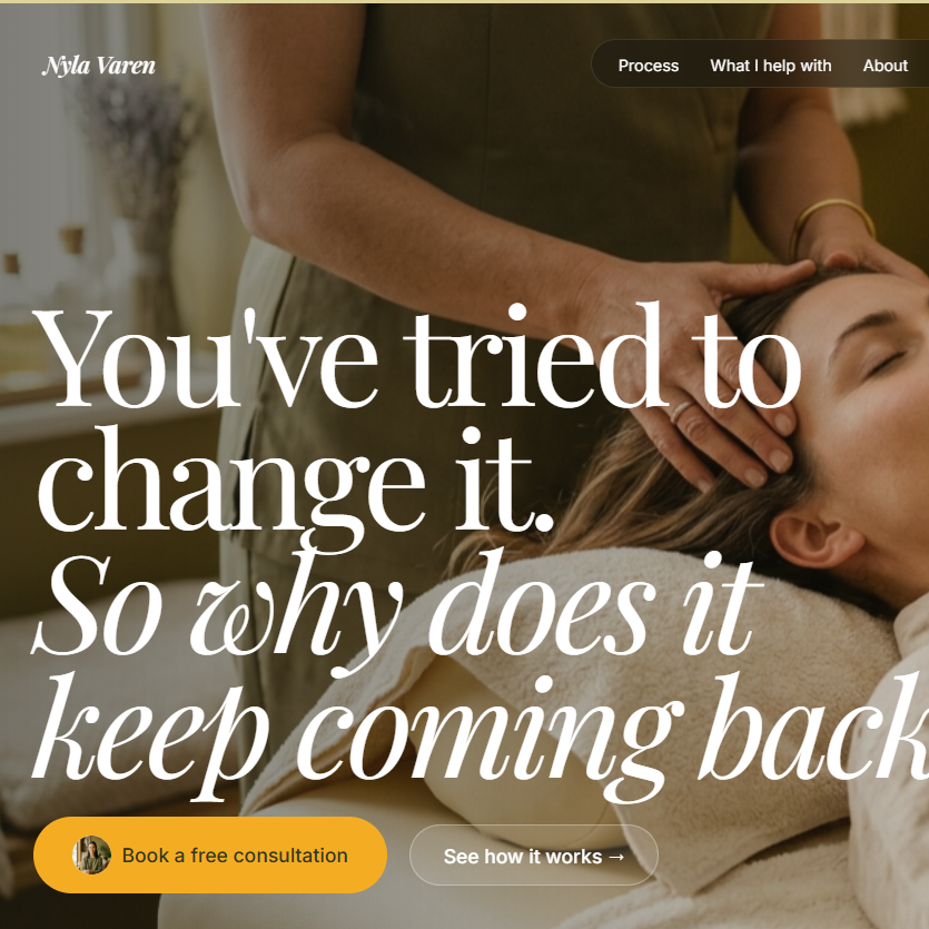 Nyla Varen one-page hypnotherapy and pattern work website design