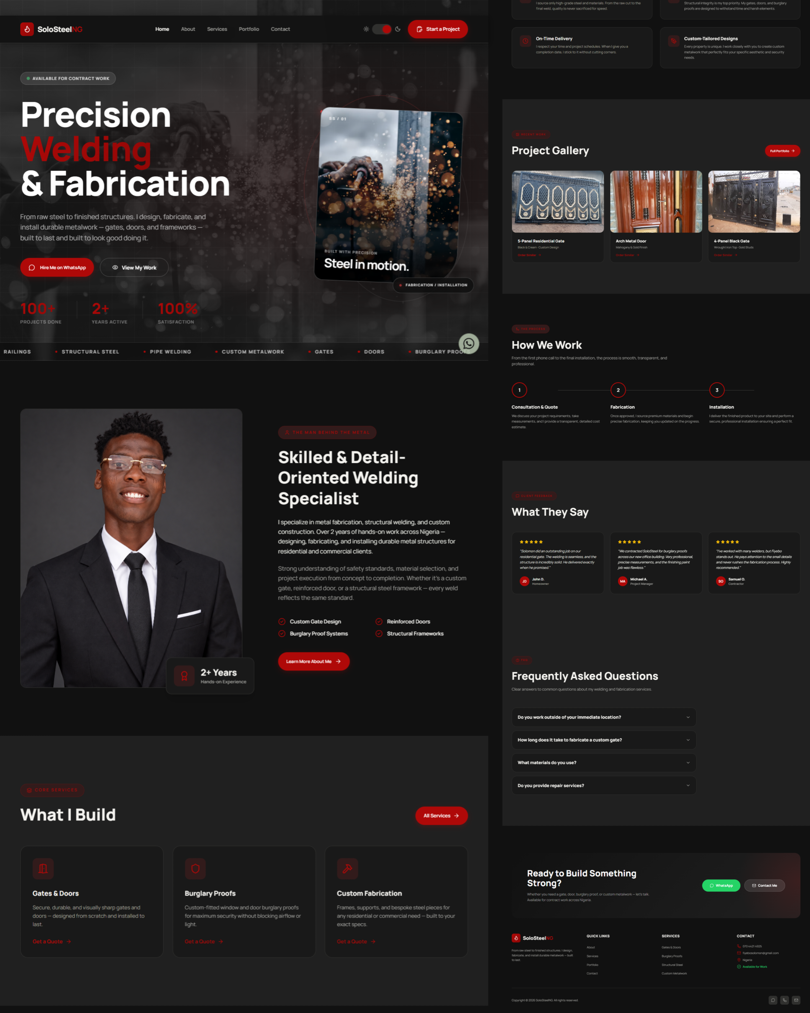 SoloSteelNG welding and metal fabrication website homepage, services, project gallery and testimonials